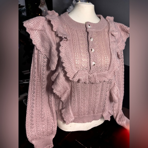 Lost + Wander Sweaters - NEW Lost + Wander Blush Pale Rose Ruffled Sweater Victorian Inspired